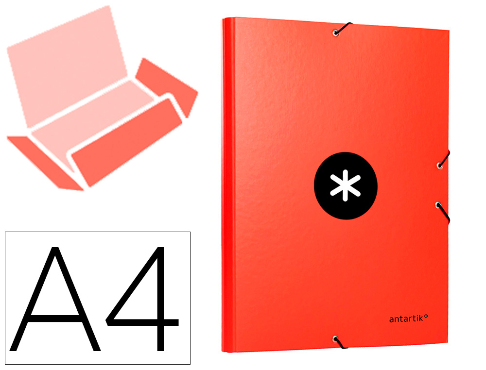 CARPETA ANTARTIK GOMAS TRES SOLAPAS CARTON FORRADO A4 COLOR ROJO